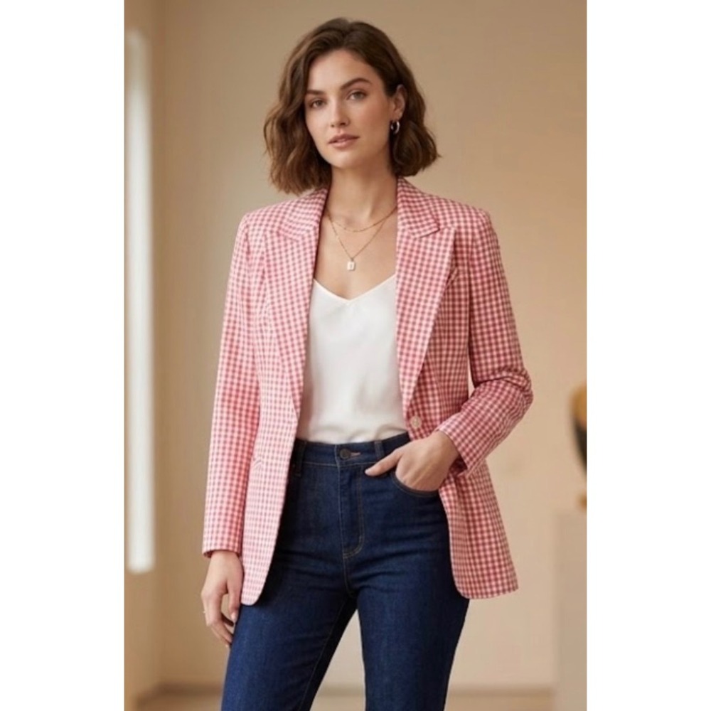 Parallel Gingham Blazer Red‎ White Checkered Y2K Woman's Small